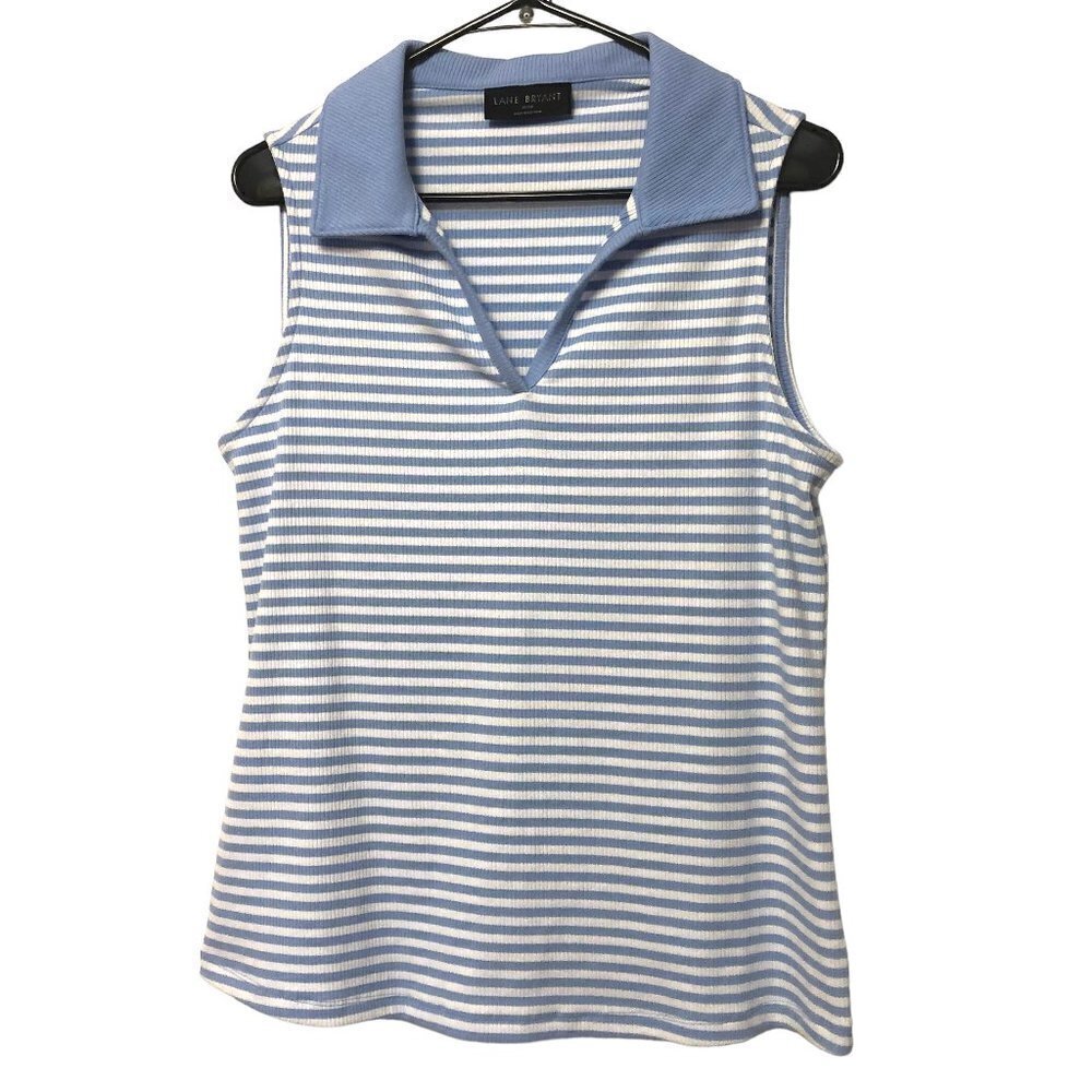 NWOT Lane Bryant Striped Sleeveless Top Size 14 /16 Blue White Collar V Neck New